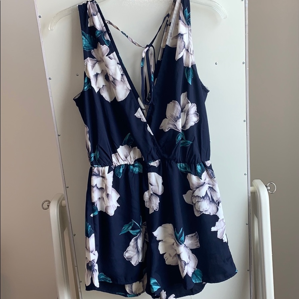 Navy and White Floral Romper